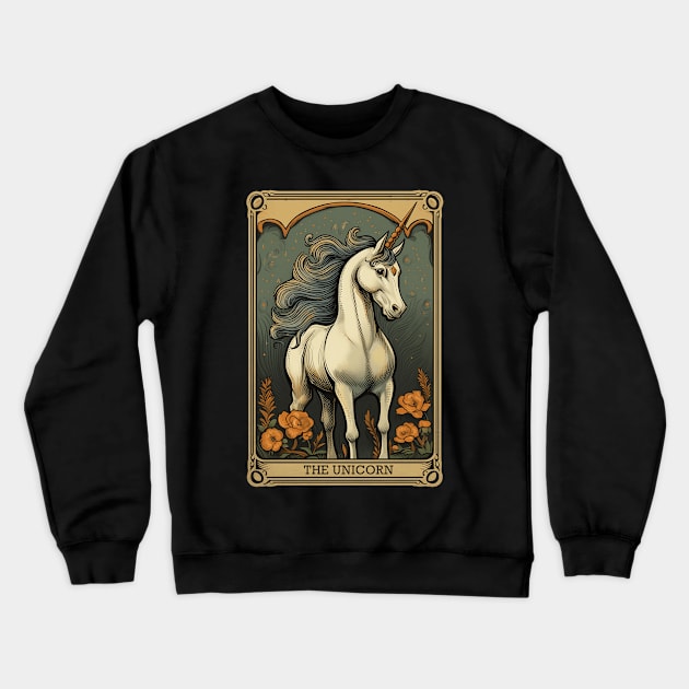 Unicorn Tarot Card Vintage Artwork Crewneck Sweatshirt by origato